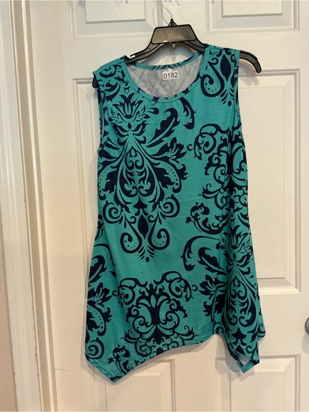 Sleeveless Teal Damask Print Tunic Top